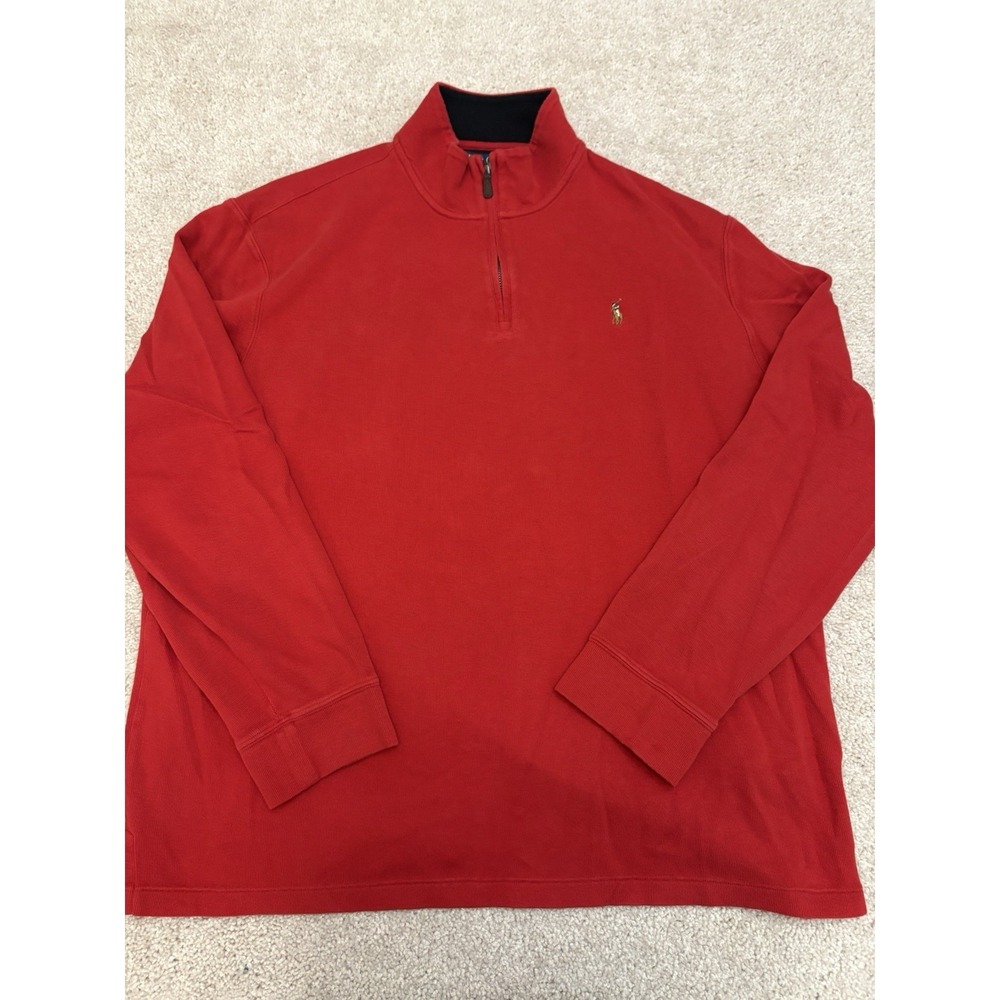 Men's Polo Ralph Lauren Red Estate Rib 1/4 Zip Sweater Size XXL Pony
